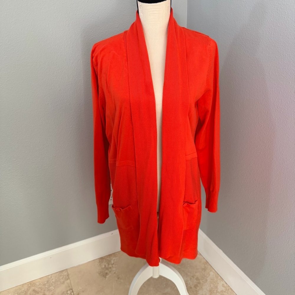 Joan Vass Vibrant Redish/Orange Open Cardigan